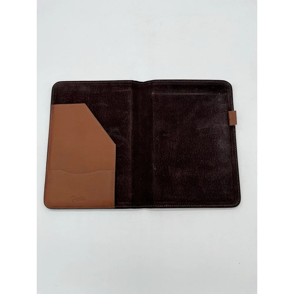 Paolo TAN BROWN REAL LEATHER ATTACHE PAPER HOLDER Used VTG 10x12.5